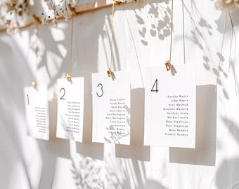 Minimalist Wedding Seating Chart Cards, Modern Script, DIY Canva Template