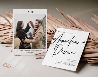 Modern Minimal Save the Date Template, Save The Date With Photo, Editable Wedding Save The Date Template, Save The Date Digital Download,