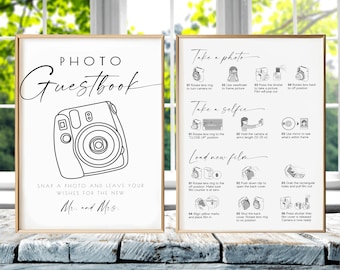 Instax Mini 12 Instructions Sign,  Polaroid Guestbook 8x10 5x7 A4, Photo Guestbook Sign, How to Load New Film, Wedding Guest Book,minimalist