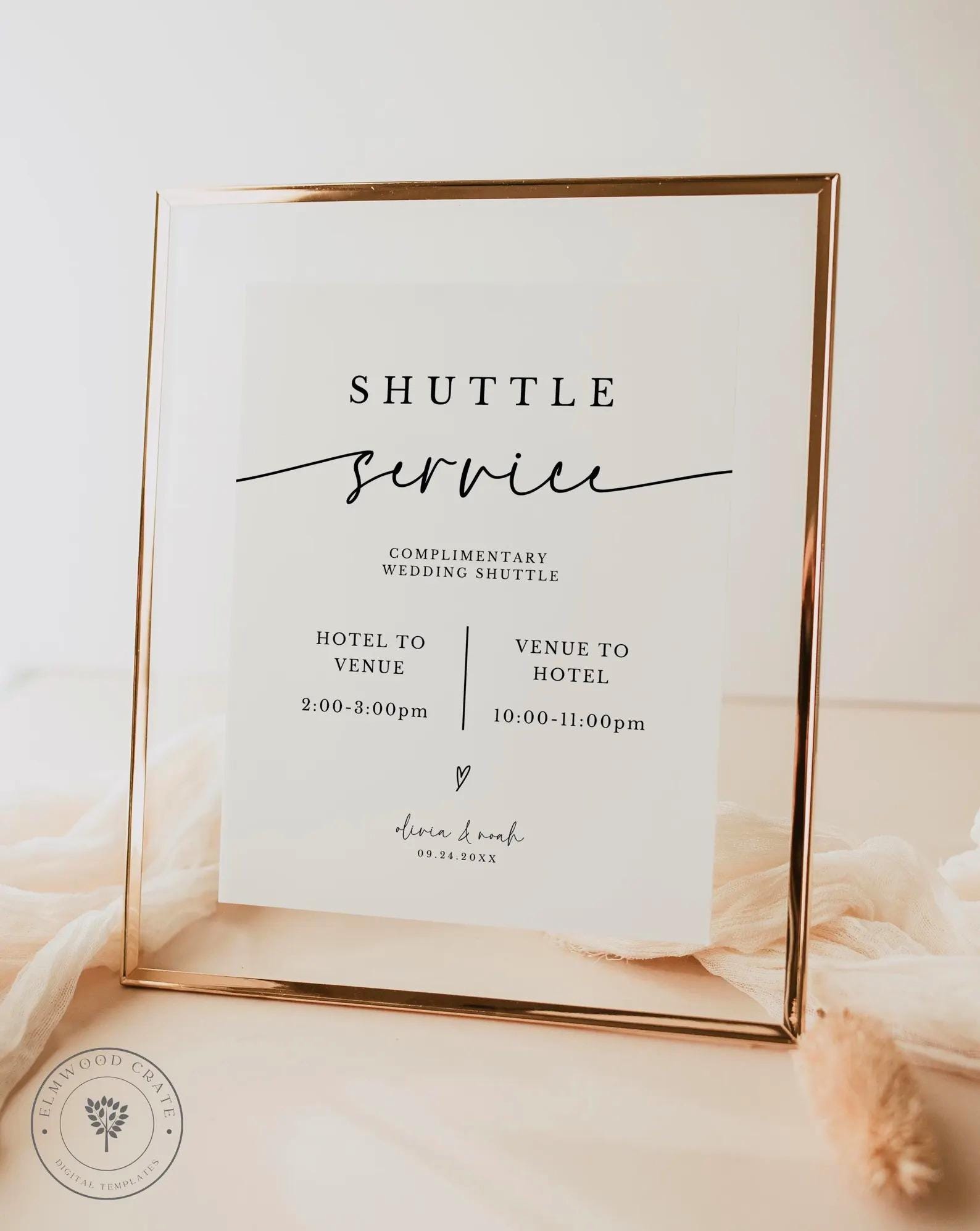 Minimalist Wedding Shuttle Sign Template, DIY Canva (digital Download ...