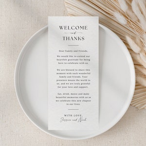 Modello di biglietto di ringraziamento minimalista, nota di ringraziamento su tovagliolo, ringraziamento stampabile, ringraziamento per l'apparecchiatura del posto, Canva modificabile, tavolo del matrimonio