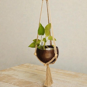 Keracrafts Support pour pot de fleur en coton en macramé - Beige 50 cm, Support pour plante en macramé fait main pour décoration d'intérieur, de balcon et de terrasse
