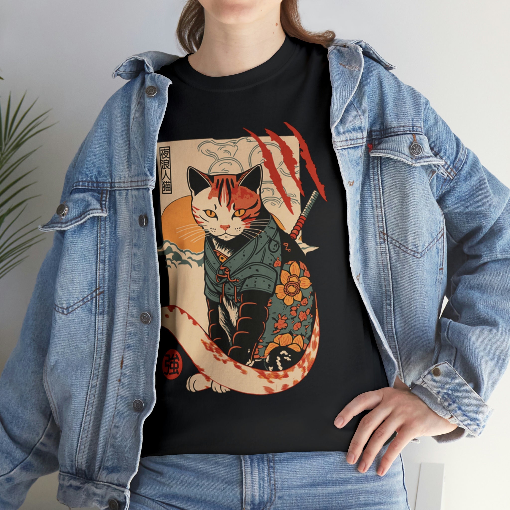 Japanese Cat T-shirt, Samurai Cat Shirt, Cat Unisex T-shirt