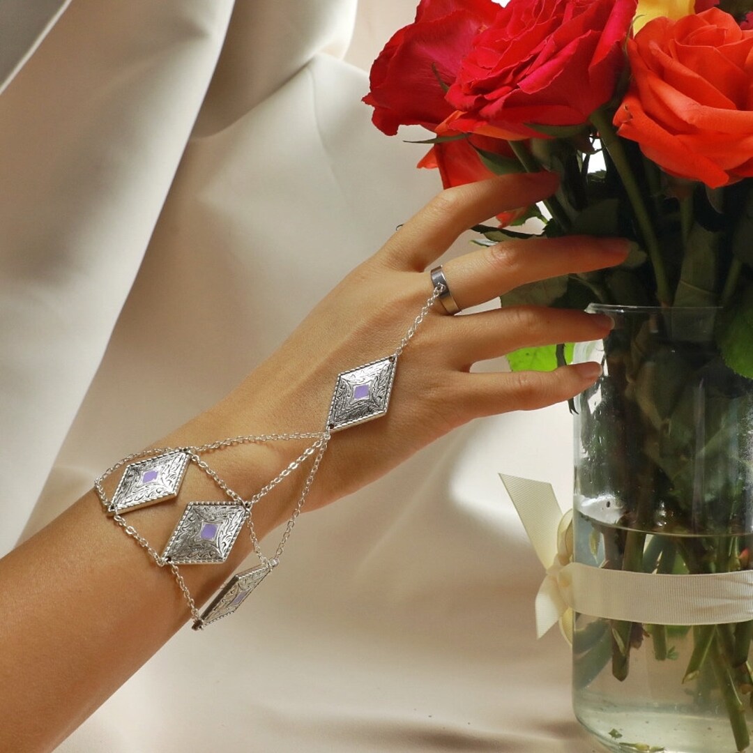 Rhombus Finger Chain Bracelet Etsy