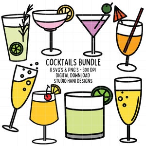 Cocktail SVG PNG Bundle Doodle Clipart Mojito Drink Party Gin Vodka Margarita Champagne Mocktail Mojito Taglia File Uso commerciale Digitale