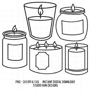 Kerze SVG PNG Bundle Umriss Schwarzweiß Dochtkerze Schnittdatei Kerzen Flasche Entspannen Cricut Silhouette kommerzielle Nutzung digitaler Download
