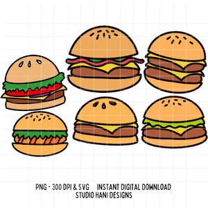 Burgers SVG PNG Fast Food Cheeseburger Double Cheese Bacon Chicken Burger Cut File Silhouette Cricut  Clipart Street food Digital Download