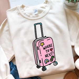 A dónde ir a continuación SVG PNG Maleta de viaje rosa Equipaje Amor propio Metas de viaje Clipart Archivo de corte Silueta Cricut Comercial Pegatinas digitales