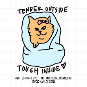 Macio por fora, duro por dentro SVG PNG Gato Design moderno Engraçado Saúde Mental Doodle Camiseta Adesivo Arquivo de corte Cricut Silhueta Download digital
