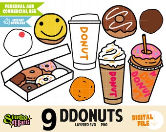 DDonuts SVG PNG Donuts Box Donut Café Helado Frappe Munchkin Ilustración Clipart Silueta Cricut Cortar Archivo Doodle