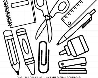 Back To School SVG Bundle PNG eps dxf Doodle Clipart Outline Black and White Cut File for Silhouette Cricut Classroom Teacher Digital