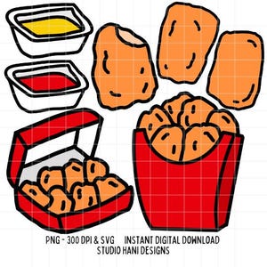 Nuggets de Frango SVG PNG Bundle Nuggs Nugget Fast Food Arquivo de Corte Silhueta Cricut Fastfood Chick Fil Clipart Doodle Ilustração Digital