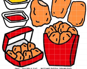 Chicken Nuggets SVG PNG Bundle Nuggs Nugget Fast Food Cut File Silhouette Cricut Fastfood Chick Fil Clipart Doodle Illustration Digital