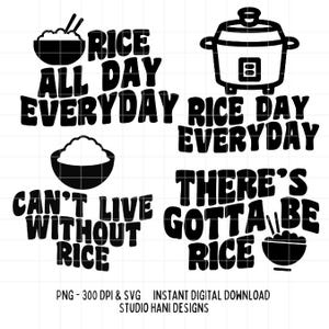 Rice SVG PNG Bundle Asian Food Lover Foodie Chinese Sayings Illustrations Funny Cut File Silhouette Cricut Digital Download Commercial Use