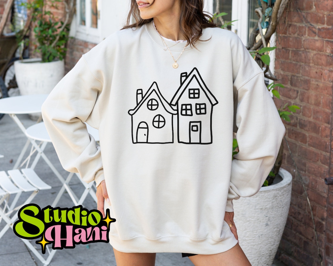 House SVG PNG Bundle Cute Vintage Houses Chimney Doodle Black and White ...