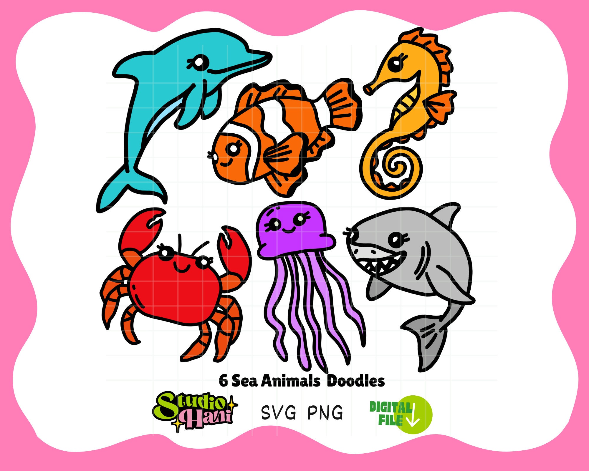 Cute Sea Creatures SVG PNG Bundle Doodle Under the Sea Theme Party ...