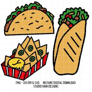 Mexican Food SVG PNG Bundle Taco Nacho Burrito Trendy Design Cut File Clipart for Stickers T-shirt Digital Commercial Use