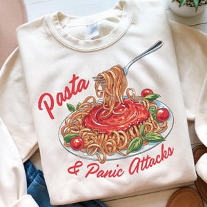 Pasta & panic Attacks PNG Clipart Trendy Funny Mental Health Food Lover Pun Joke Art Sticker Heat Transfers Sublimation Commercial Digital
