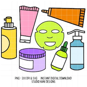 Self Care Skincare SVG PNG Bundle Beauty Bottles Cream Eyecream Pump Lotion Cut File Cricut Silhouette Commercial Use Digital Download
