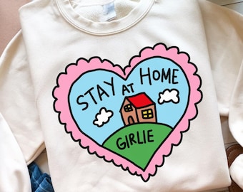 Stay At Home Girlie PNG Clipart Trendy Funny Mental Health Positivity Relatable Cute Hand Drawn Sticker Sublimation Commercial Digital