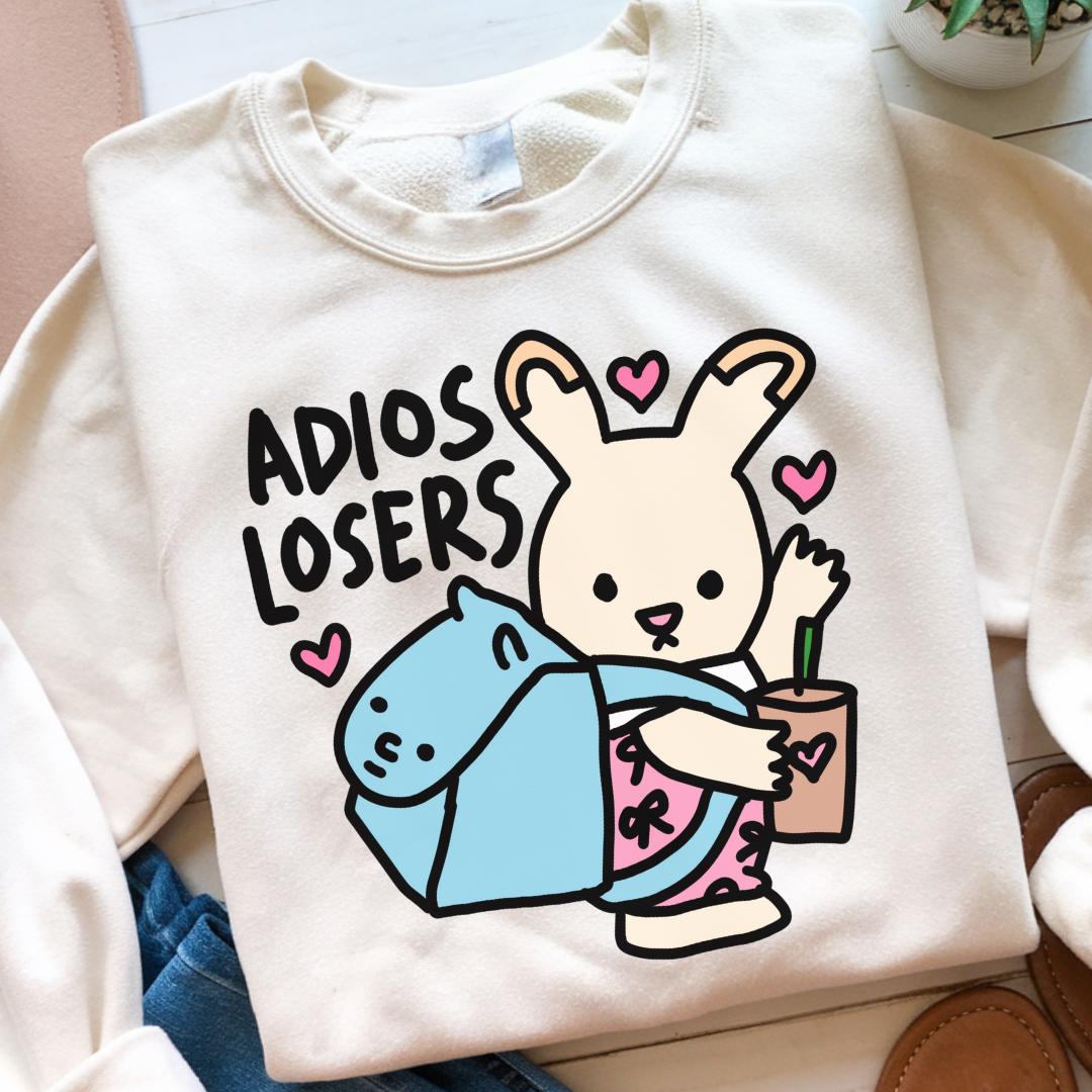 Adios Losers Rabbit With Backpack PNG Clipart Funny Cartoon Relatable ...