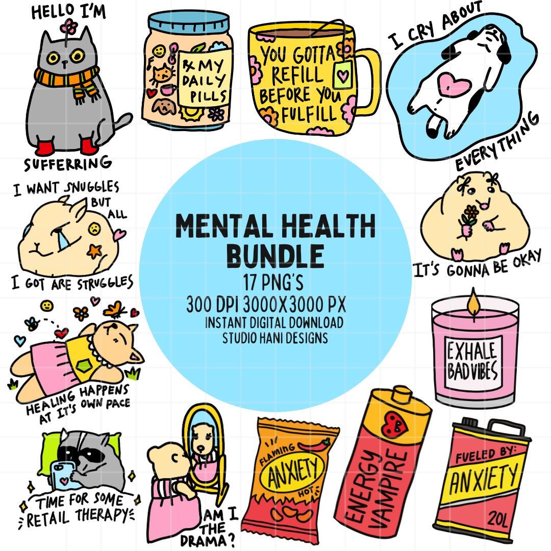 Mental Health PNG Bundle Cat Dog Serotonin Clipart Funny Cartoon ...