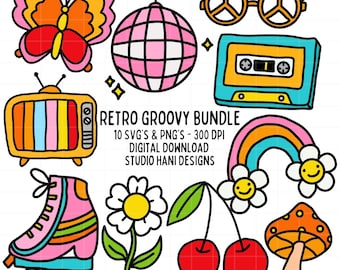 Groovy svg, Wavy Font Retro Text Svg Bundle, Hippie SVG, Digital ...