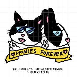 Homies Forever SVG PNG Migliori amici Gatto Coniglio BFF Design alla moda Divertente adesivo per la salute mentale File di taglio Cricut Silhouette Download digitale