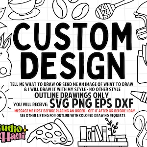 Custom Drawing SVG PNG eps dxf Cartoon Doodle Outline Black and White Digital Download Commercial Use Cute Kawaii Cut File Cricut Silhouette