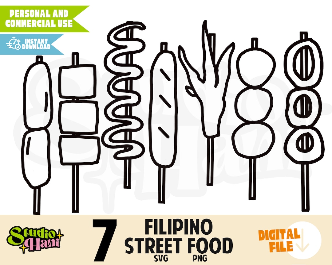 Filipino Street Food SVG PNG Pinoy Foods Clipart Black and White