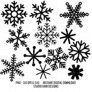 Schneeflocken SVG PNG Bundle Schneeflocke Schneeflocke Weihnachten Xmas Cut File Schwarz Weiß Umriss Clipart Digital Kommerzielle Silhouette Cricut