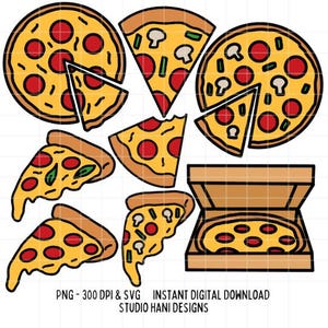 Pizza SVG PNG Bundle Pizzas Slice Box Pepperoni Margarita Cut File Silhouette Cut File Clipart Illustration Doodle Handrawn Digital Download