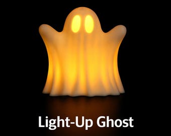 Light-Up Halloween Ghost Decoration – LED Tea Light Spooky Table Accent – Cute 3D Printed Ghost Figurine Gift