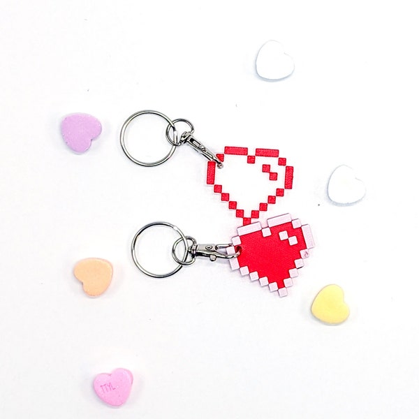 Pixel-Perfect 8-Bit Heart Keychain - Retro Gamer Love Charm