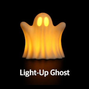 Light-Up Halloween Ghost Decoration – LED Tea Light Spooky Table Accent – Cute 3D Printed Ghost Figurine Gift - Ships from Canada