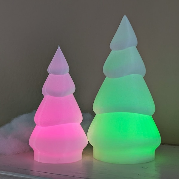 Enchanting Snow-Covered, Illuminated Christmas Tree w/LED tea light - Tabletop & Mantel Decor - 3D Printed