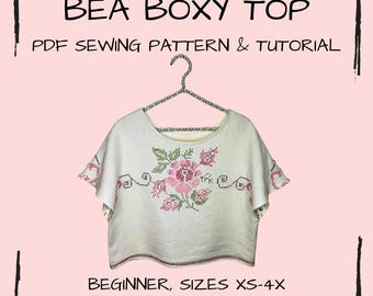 Bea Boxy Top - PDF Beginner Sewing Pattern & Tutorial - Digital Download - Sizes XS-4X