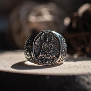 Thai Buddha 925 Sterling Silver Ring: Oxidized Meditation Jewelry