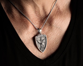 Personalized Archangel Saint Michael Necklace, Solid Silver Archangel Mens Pendant, St Micheal Necklace, Birthday Gift for Him, Gift for Her