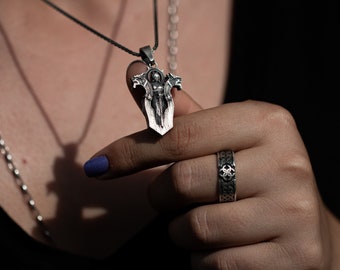 Freyja Necklace, Norse Goddess, Sword Pendant, Dragon Jewelry, Viking Necklace, Mythology Charm, Norse Warrior, Goddess Jewelry, Mom Gifts