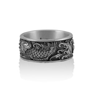 Carps and Waves Wedding Band Ring