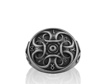 Viking God Odin's Shield Silver Men's Ring, Scandinavische Silver Man Ring, Geoxideerde Zilveren Odin Ring, Viking Shield Ring, Beste Cadeaus voor hem