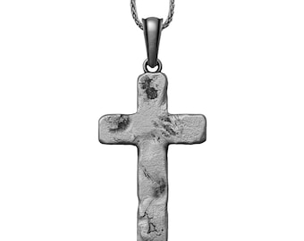 Handmade Sterling Silver Cross Necklace: Rough Forged Crucifix Pendant