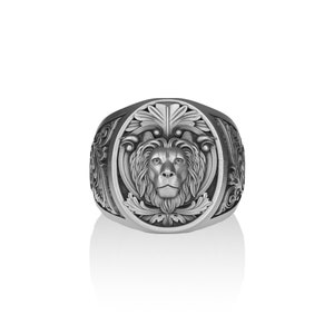 Majestic Lion Silver Handmade Ring, Best Friend Gift, Oxidized Silver Lion Ring, African Lion Boho 925 Sterling Silver Ring Gift for Dad