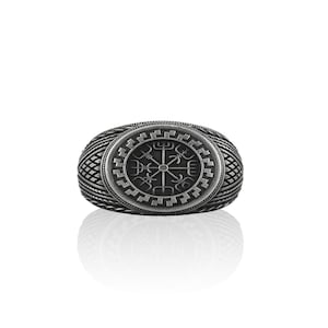 Vegvísir Handmade Sterling Silver Men Signet Ring, Viking Wayfinder Men Jewelry, Mythology Ring, Ring For Men, Gift For Husband