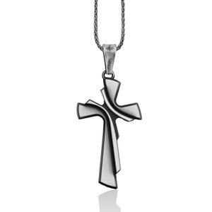 Cross Necklace Men Oxidized Sterling Silver, Christian Cross Pendant Necklace, Christian Jewelry for Youth, Modern Christian Jewelry,