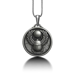 Egyptian Scarab Man Necklace in Silver, Men Silver Scarab Necklace, Egyptian Symbol Pendant, Silver Egyptian Charm, Husband Gift Necklace