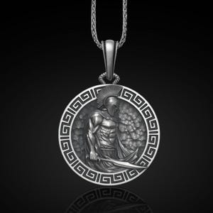 Sterling Silver Spartan Warrior Necklace: Leonidas Pendant for Men