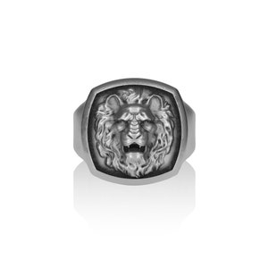 Lion 925 Sterling Silver Handmade Ring, Best Friend Gift, Oxidized Silver Lion Ring, African Lion Boho 925 Sterling Silver Ring Gift for Dad