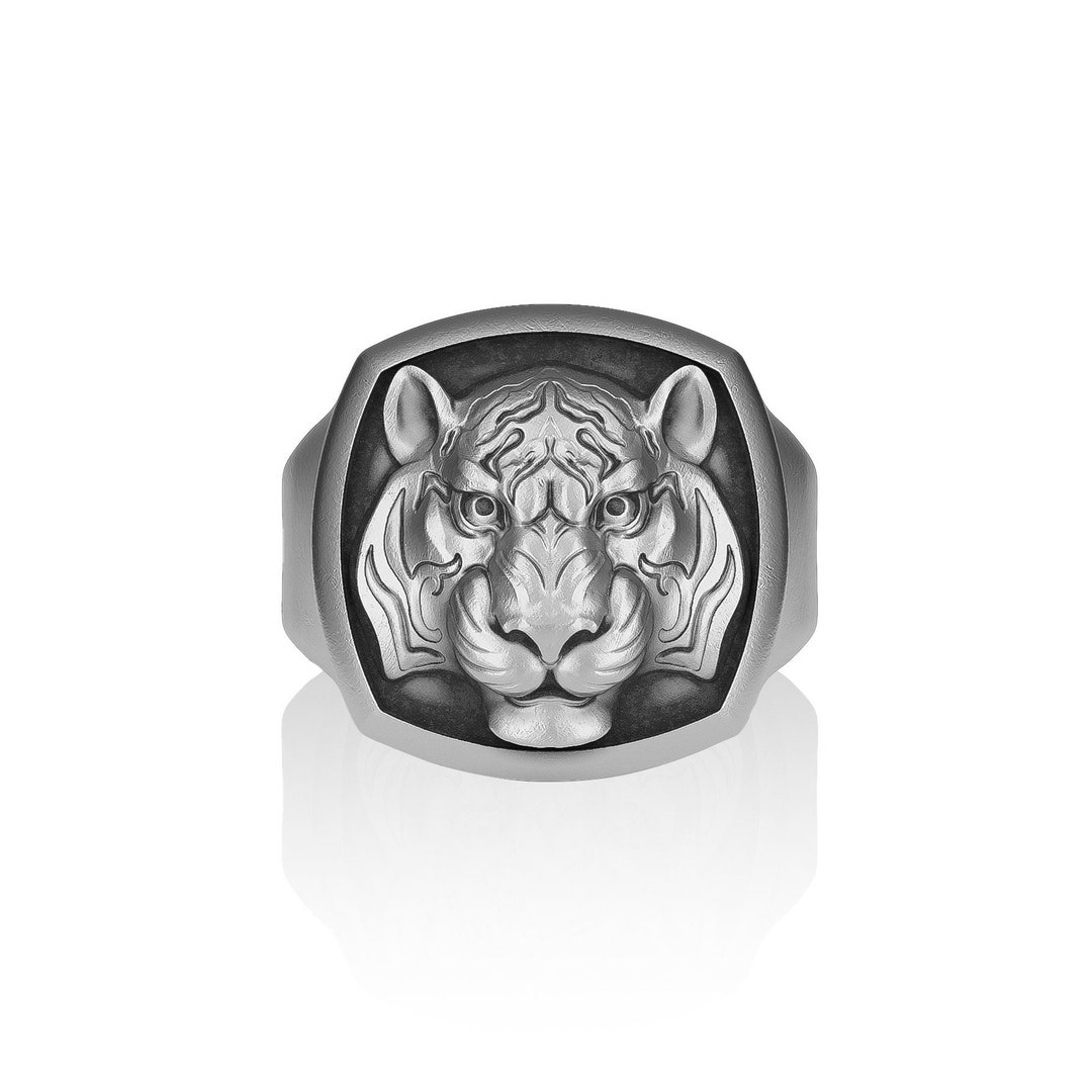 Sterling Silver Wild Tiger Signet Ring - Animal Lover Gift - Etsy